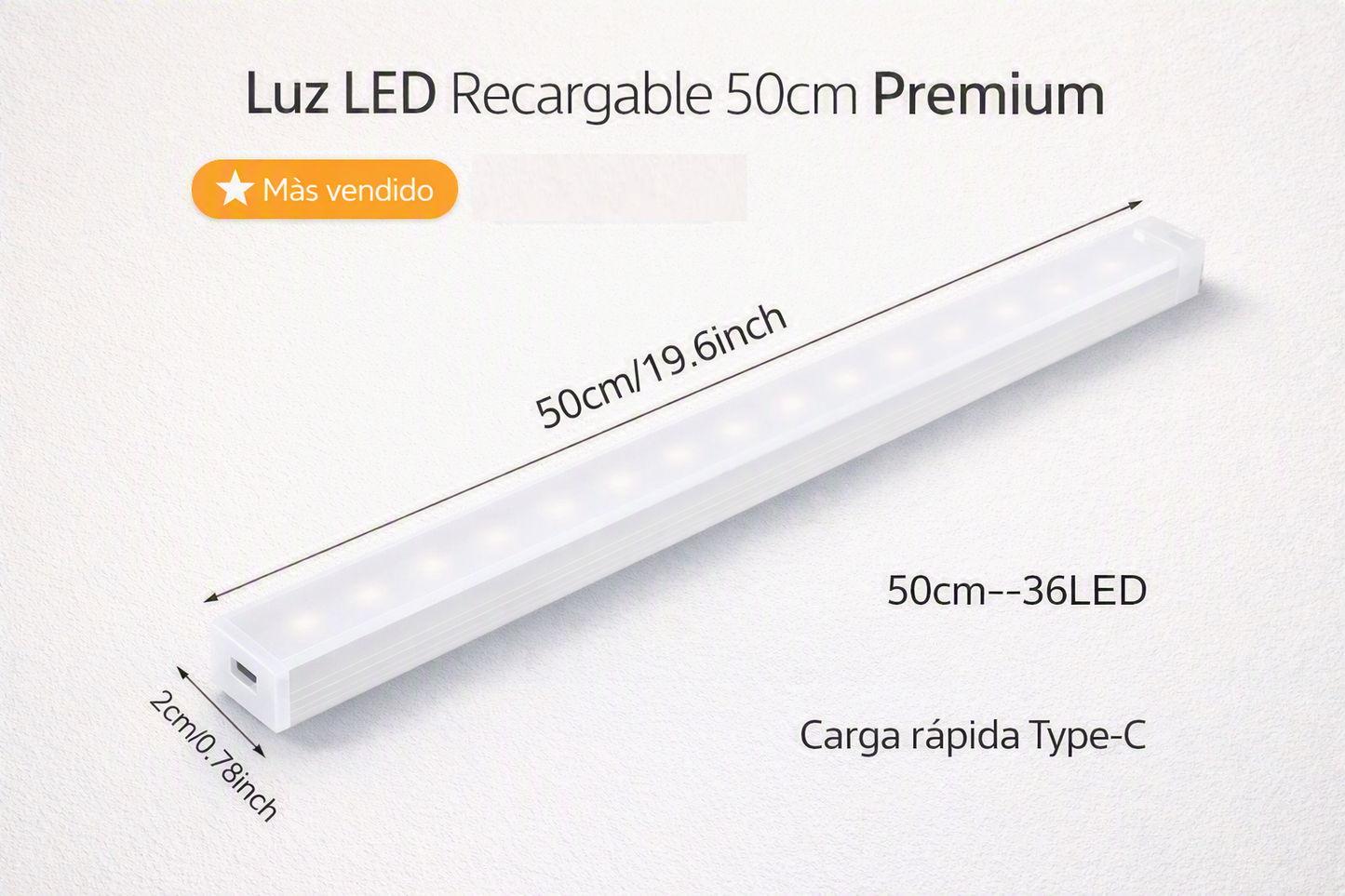 Lámpara LED con Sensor de Movimiento — Luz Nocturna Inalámbrica Recargable USB-C