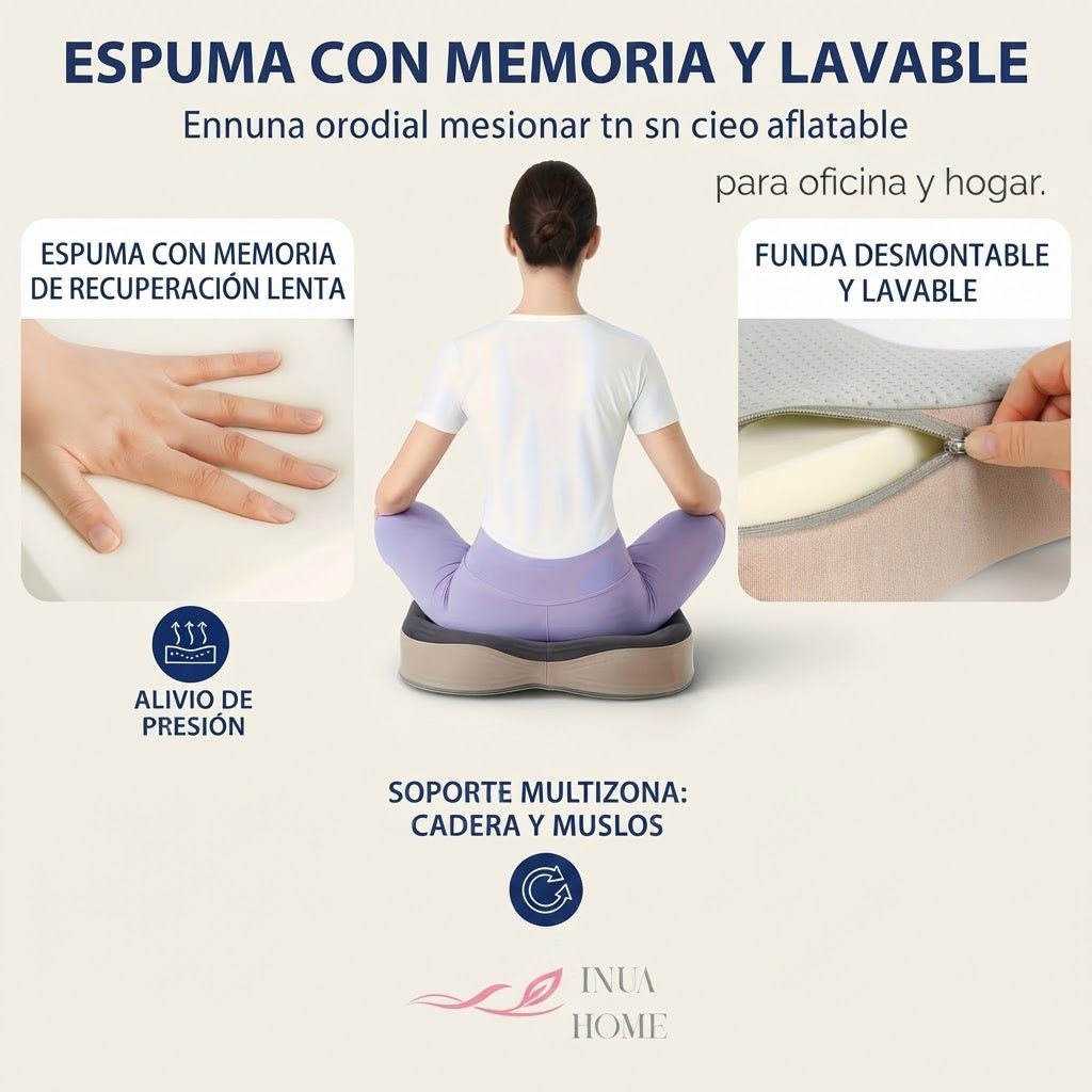 Cojín Ortopédico de Espuma Viscoelástica — Alivio para Coxis, Ciática y Dolor Lumbar | Silla, Coche y Oficina - Inua Home