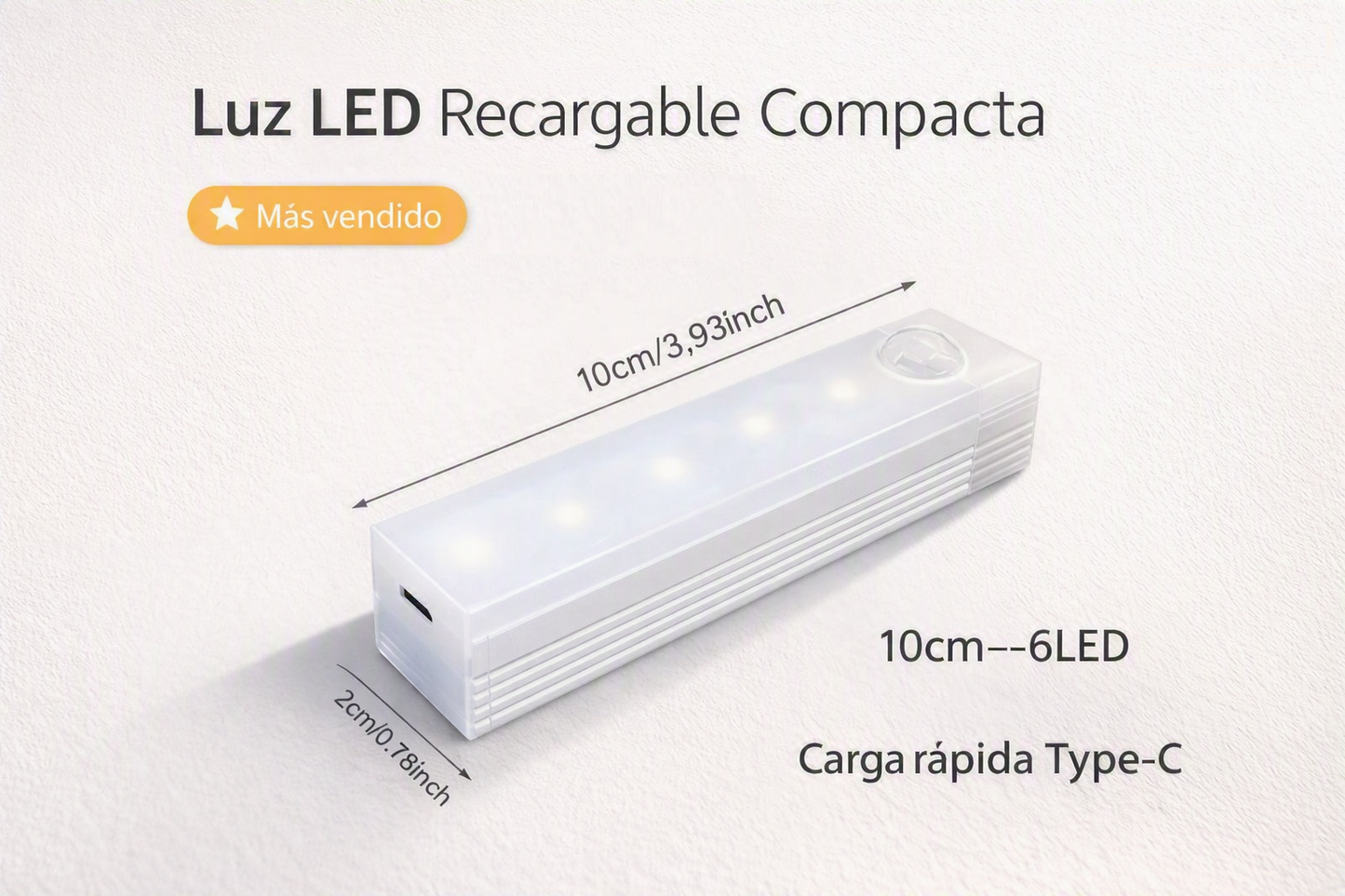 Lámpara LED con Sensor de Movimiento — Luz Nocturna Inalámbrica Recargable USB-C