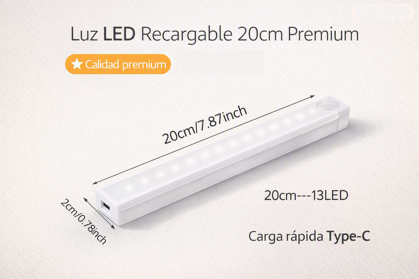 Lámpara LED con Sensor de Movimiento — Luz Nocturna Inalámbrica Recargable USB-C