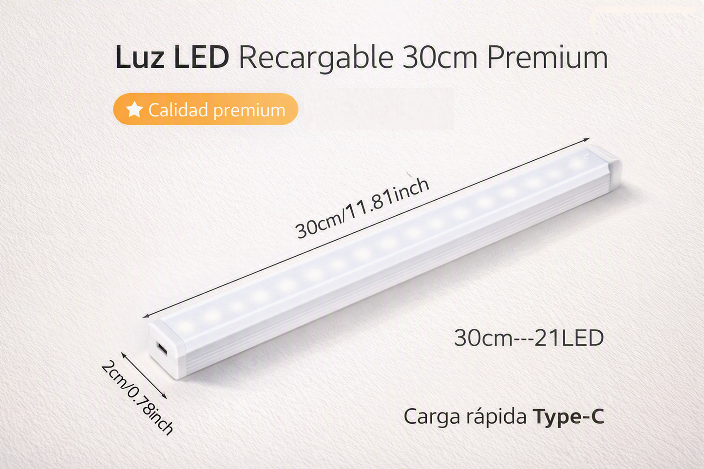 Lámpara LED con Sensor de Movimiento — Luz Nocturna Inalámbrica Recargable USB-C