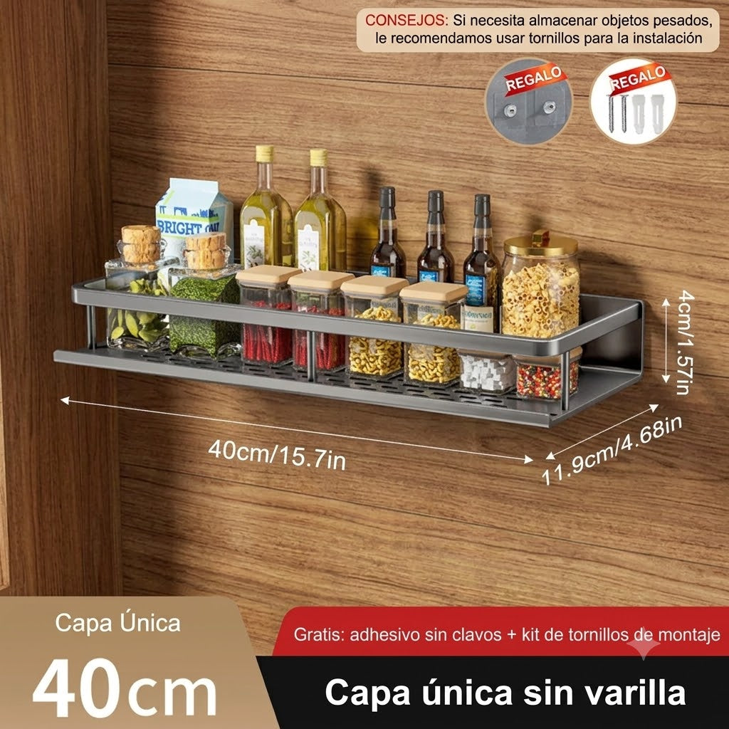 Estante Organizador de Especias de Pared — Sin Perforar, Acero al Carbono