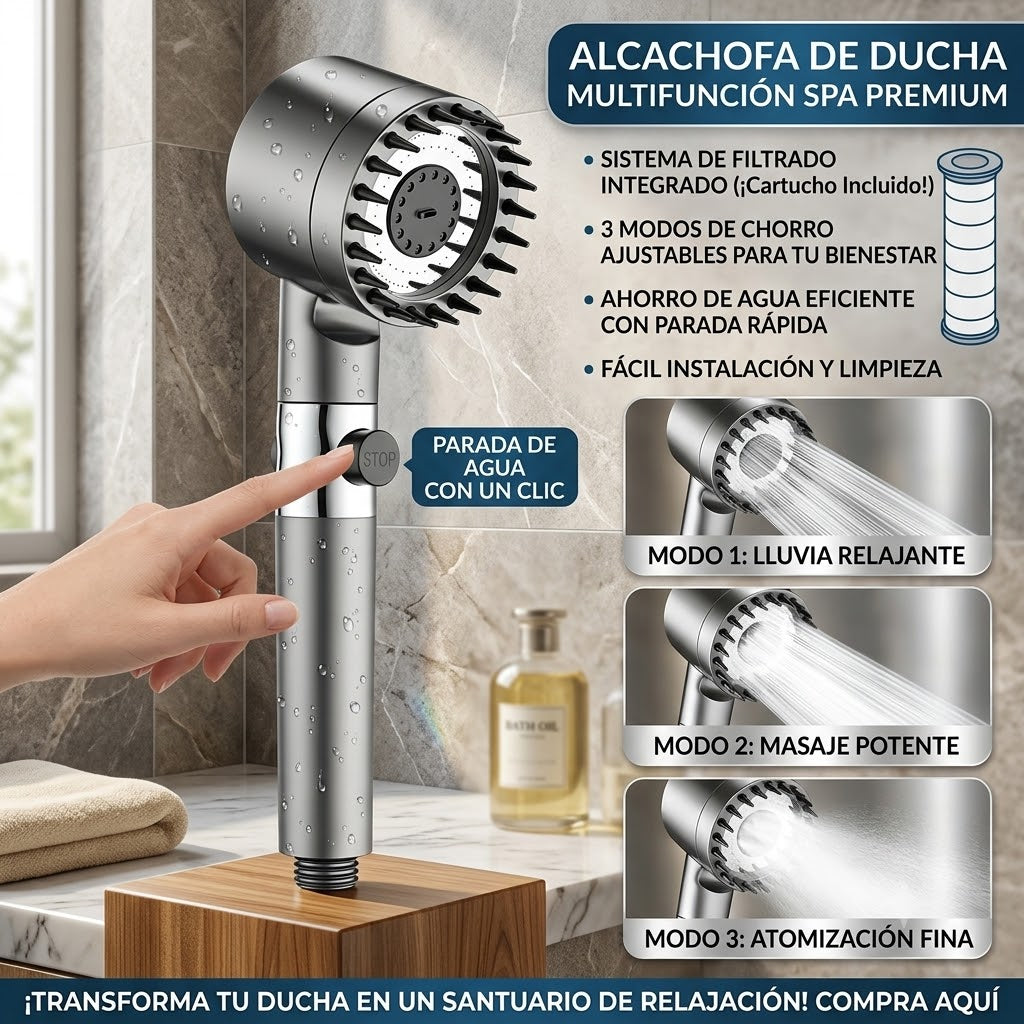 Alcachofa de Ducha con Filtro – Spa en Casa, Presión Máxima
