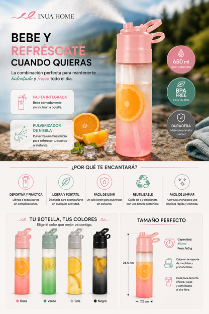 Botella Deportiva 650 ml con Pulverizador INUA