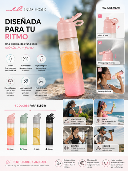 Botella Deportiva 650 ml con Pulverizador INUA