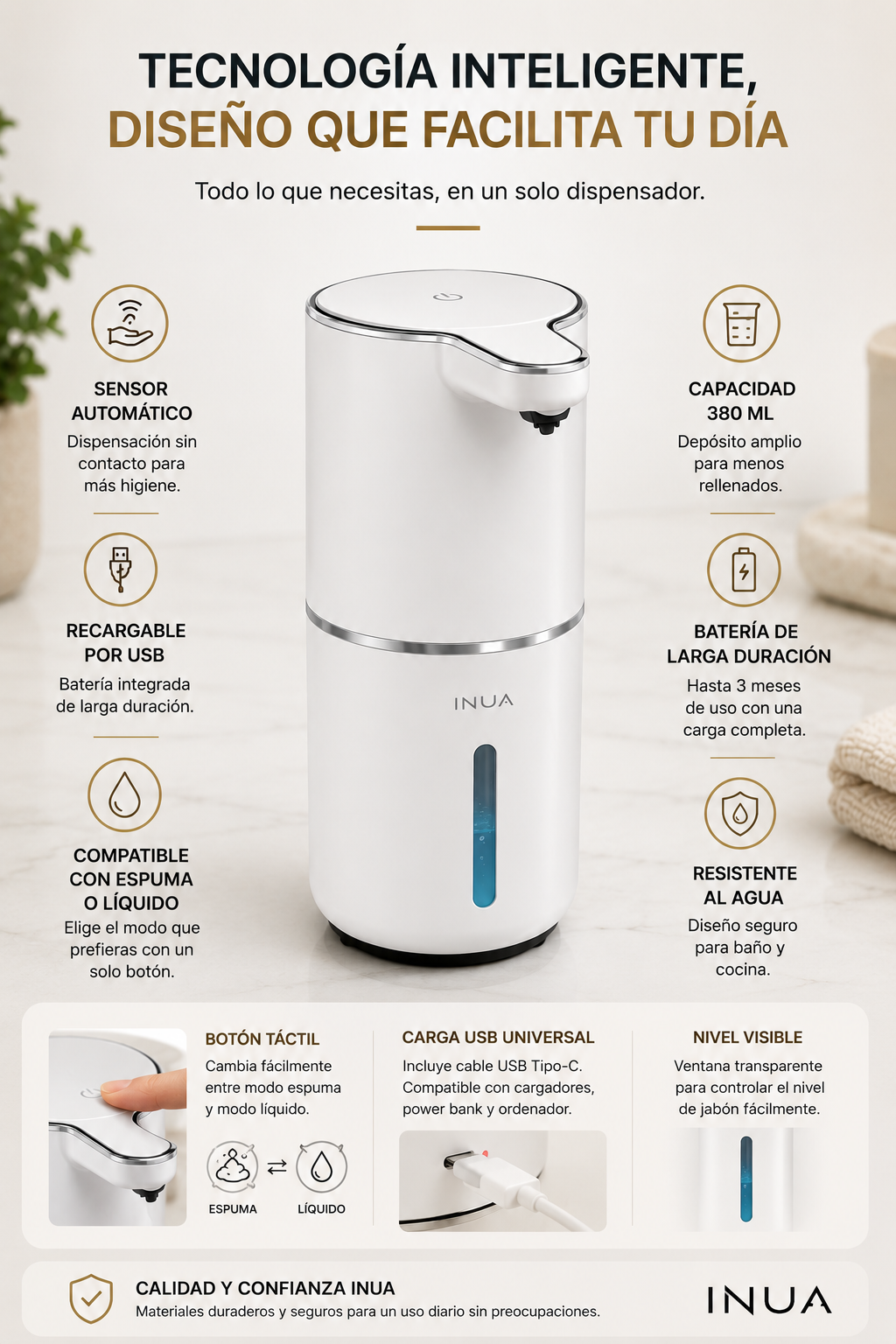 Dispensador de Jabón Automático con Sensor INUA