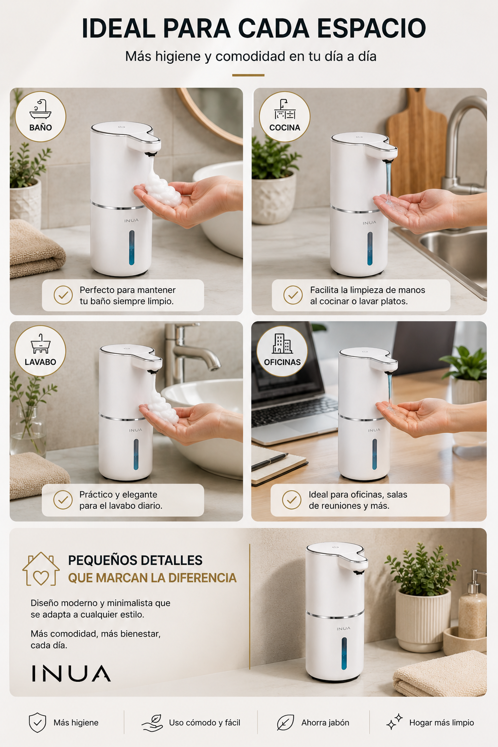 Dispensador de Jabón Automático con Sensor INUA