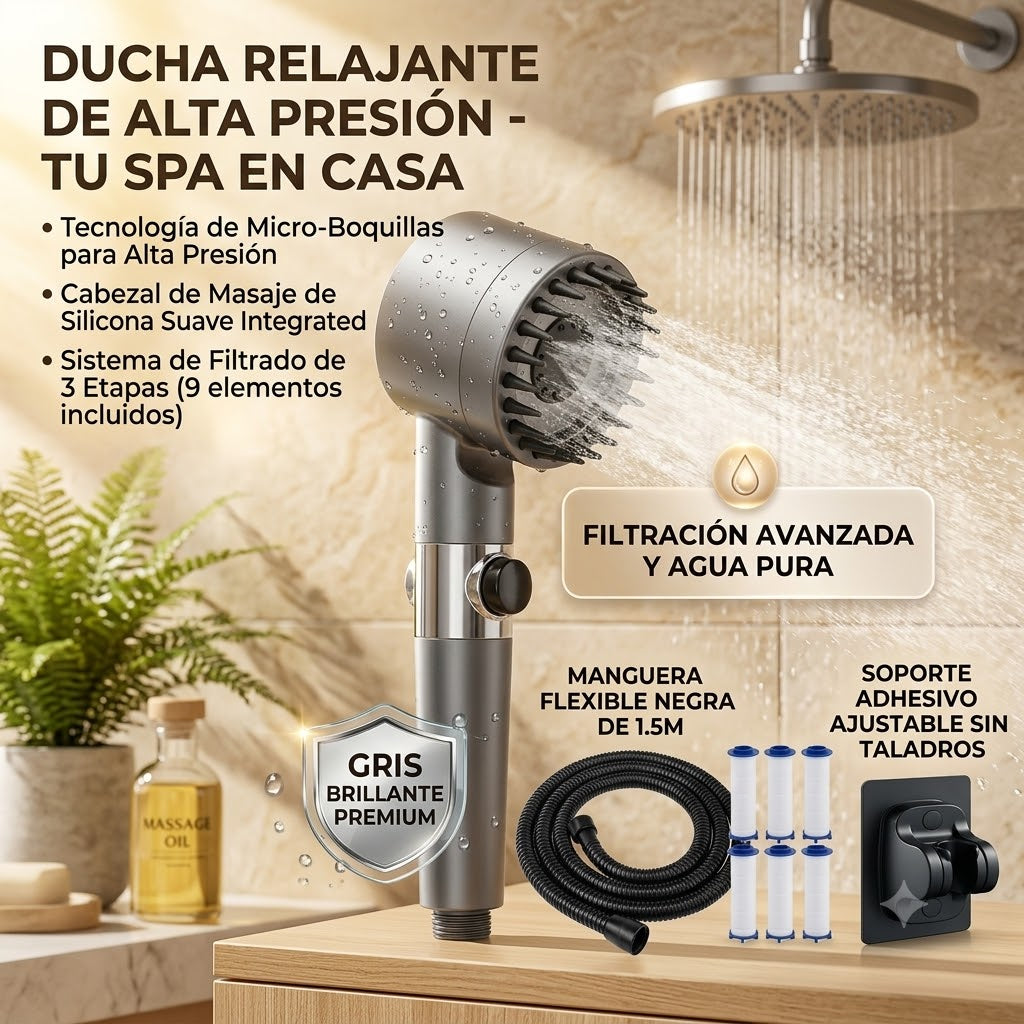 Alcachofa de Ducha con Filtro – Spa en Casa, Presión Máxima