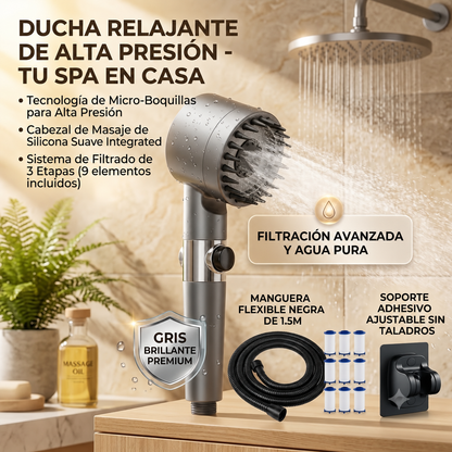Alcachofa de ducha con filtro · 3 chorros y masaje de silicona