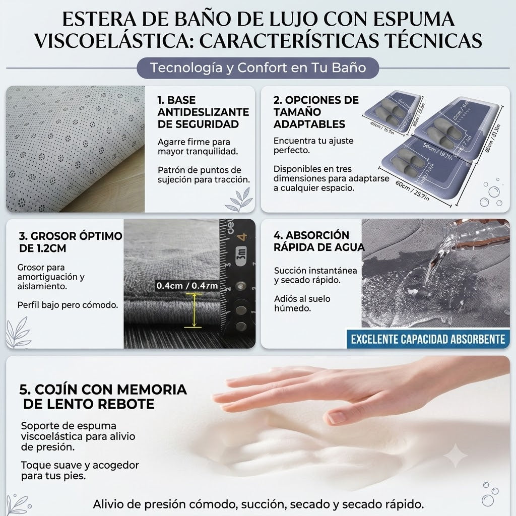 Alfombra de Baño Absorbente Extra Gruesa — Antideslizante y Secado Rápido