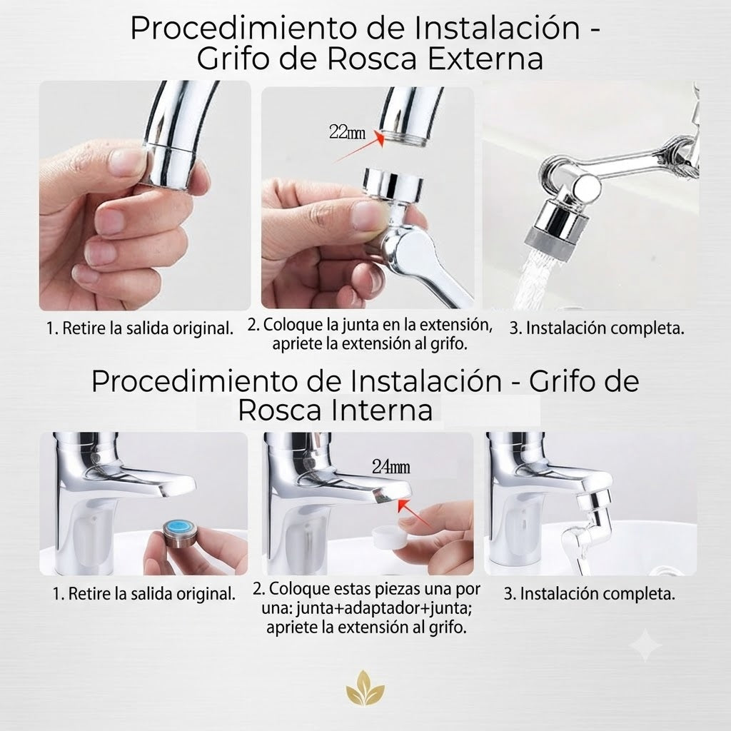Cabezal de Grifo Giratorio 1080° | Universal y Antisalpicaduras