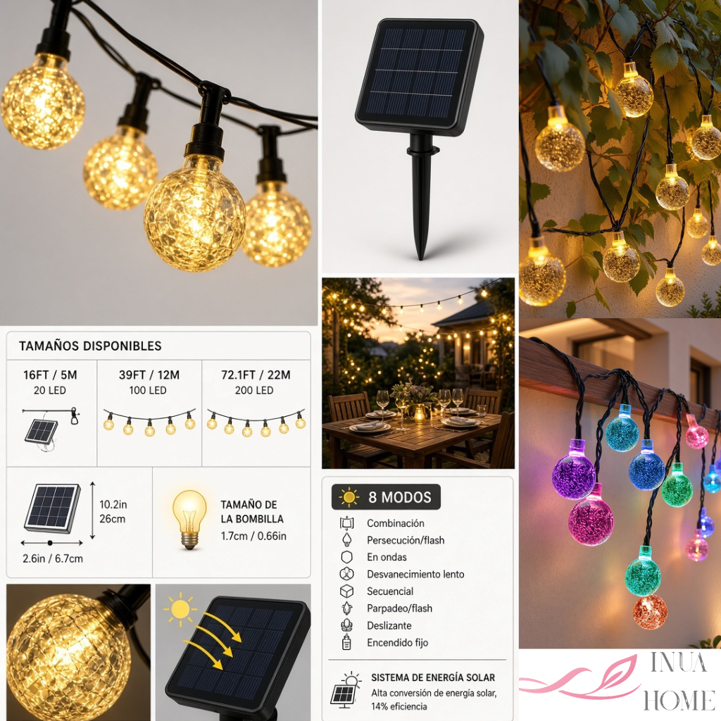 Guirnalda de Luces LED Solar para Jardín y Exterior