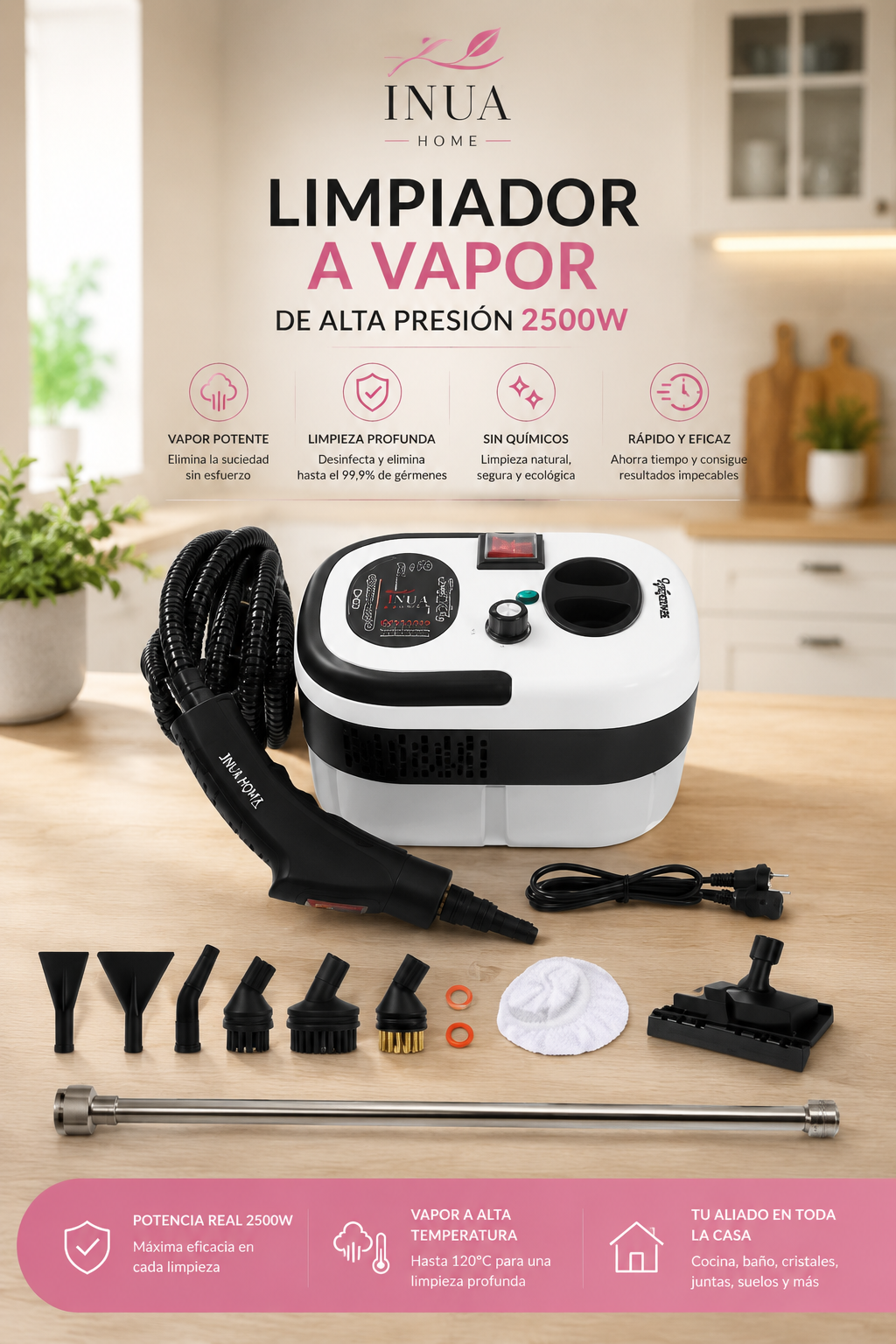 Limpiador a Vapor de Alta Presión 2500W INUA