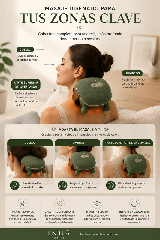 Masajeador Shiatsu 4D Inalámbrico con Calor INUA