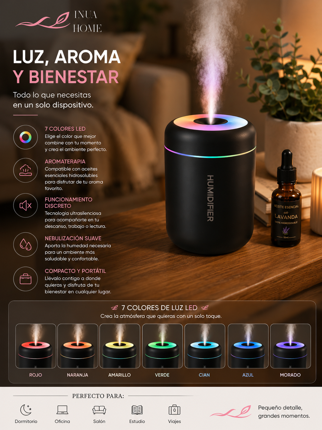 Mini Humidificador y Difusor de Aromas USB INUA