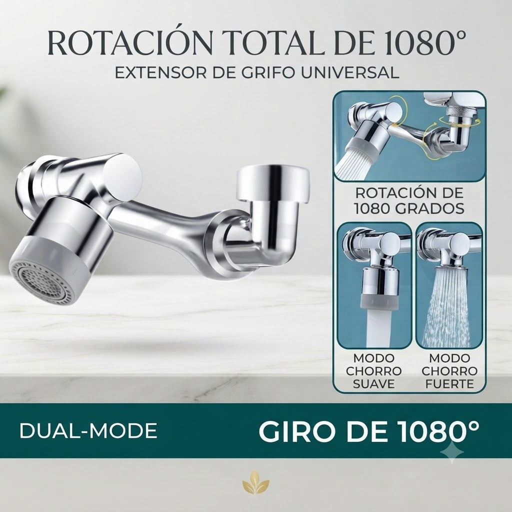 Cabezal de Grifo Giratorio 1080° | Universal y Antisalpicaduras