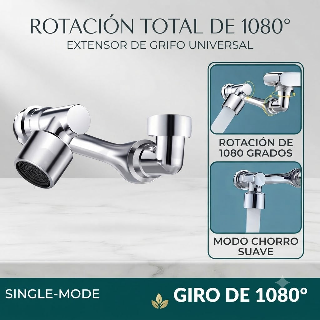Cabezal de Grifo Giratorio 1080° | Universal y Antisalpicaduras