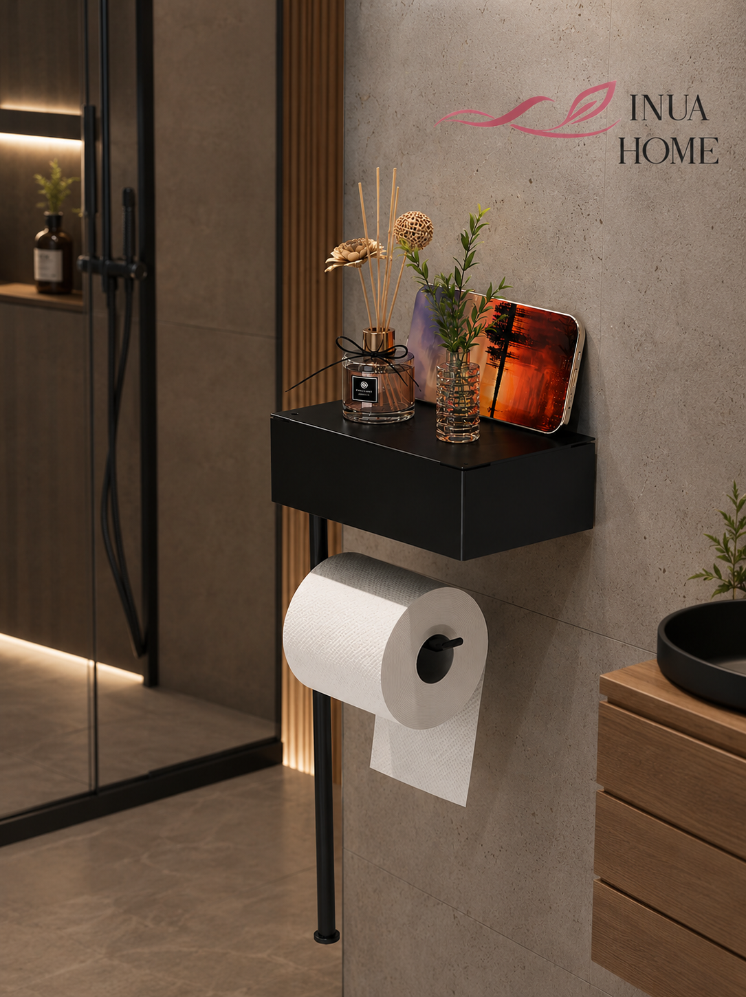 Portarrollos de Baño con Estante Multiusos sin Taladro