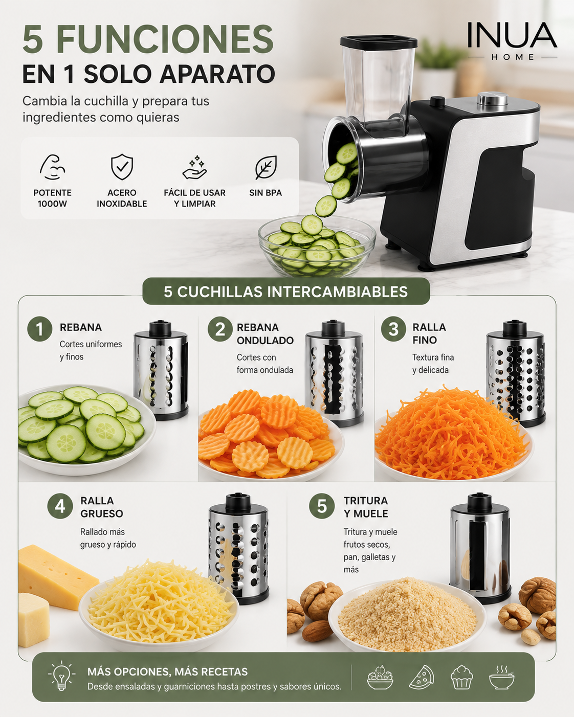 Procesador de Alimentos Eléctrico 5 en 1 1000W INUA