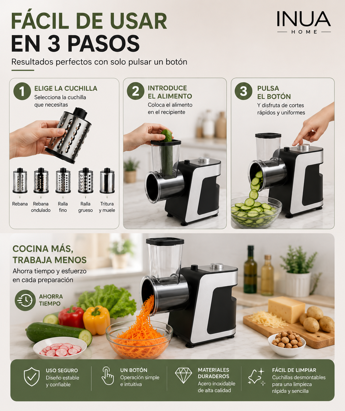 Procesador de Alimentos Eléctrico 5 en 1 1000W INUA