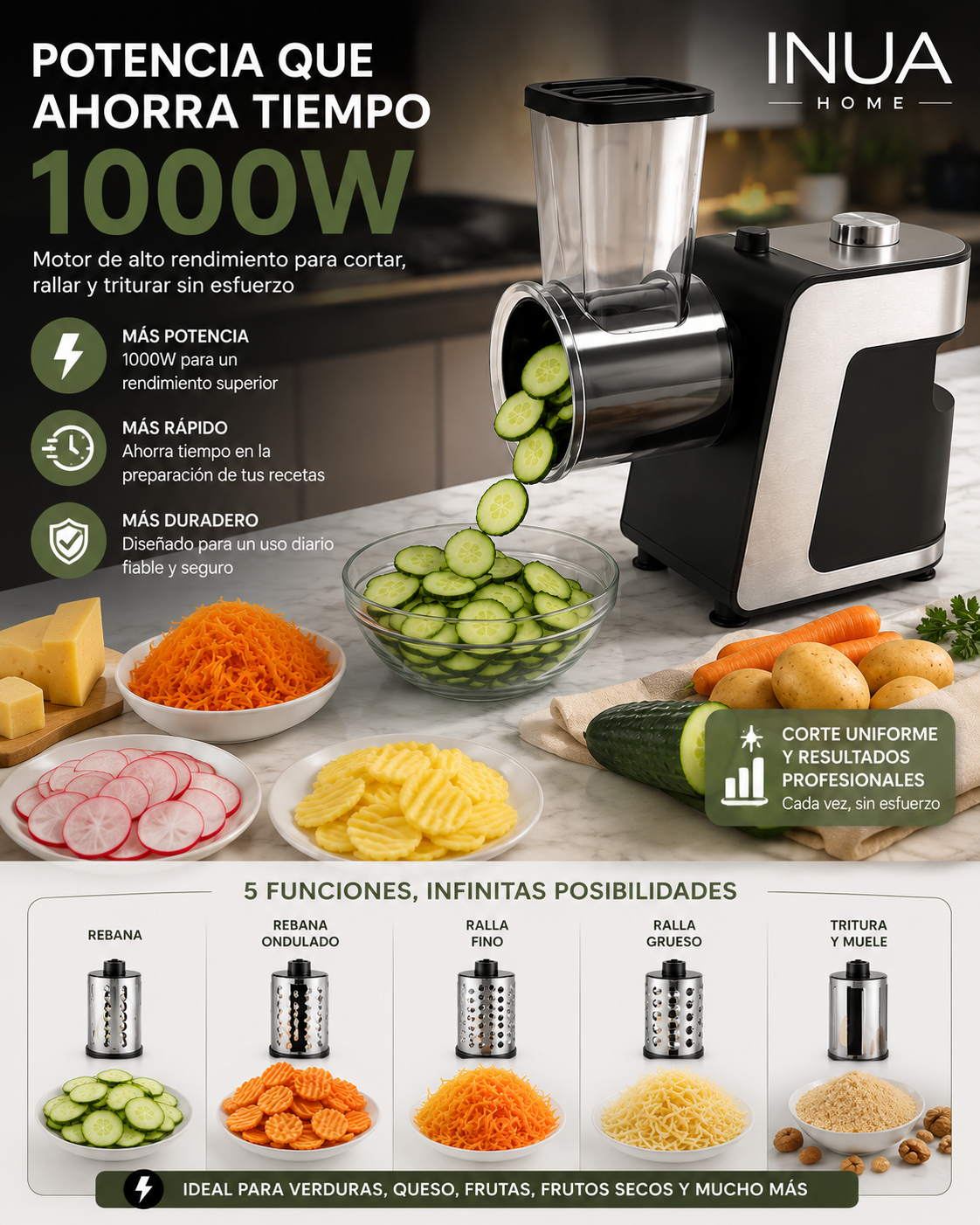 Procesador de Alimentos Eléctrico 5 en 1 1000W INUA