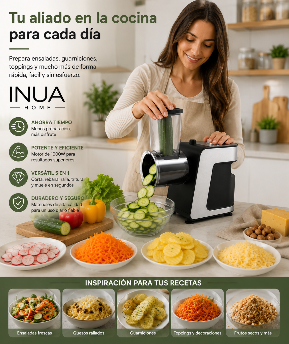 Procesador de Alimentos Eléctrico 5 en 1 1000W INUA