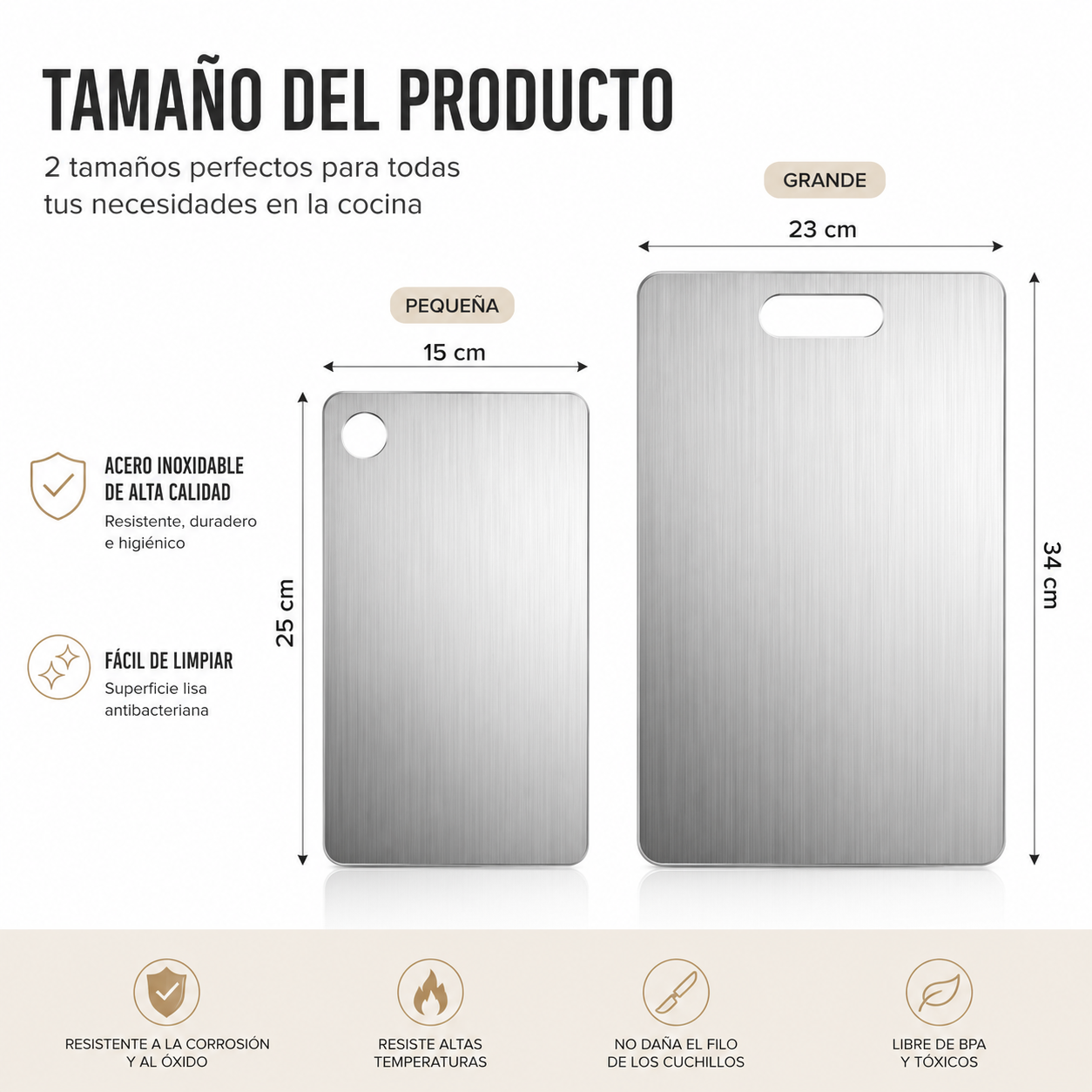 Juego de 2 Tablas de Corte de Acero Inoxidable – Antideslizantes, Resistentes y Sin BPA | Perfectas para Carne y Verduras