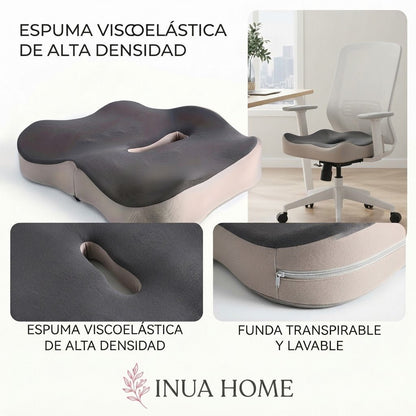 Cojín Ortopédico de Espuma Viscoelástica — Alivio para Coxis, Ciática y Dolor Lumbar | Silla, Coche y Oficina - Inua Home