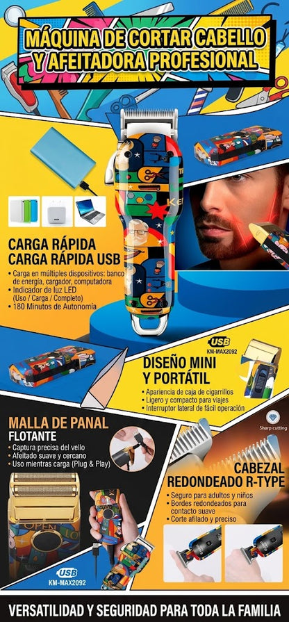 Cortadora Kemei Recargable Grafiti — Corte Profesional