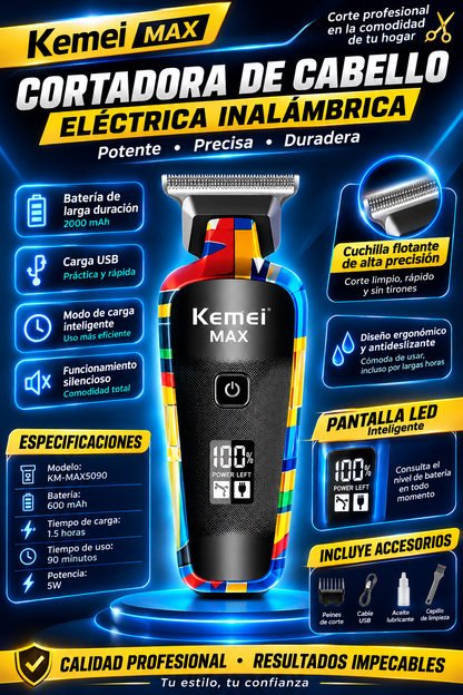 Cortadora Kemei Recargable Grafiti — Corte Profesional