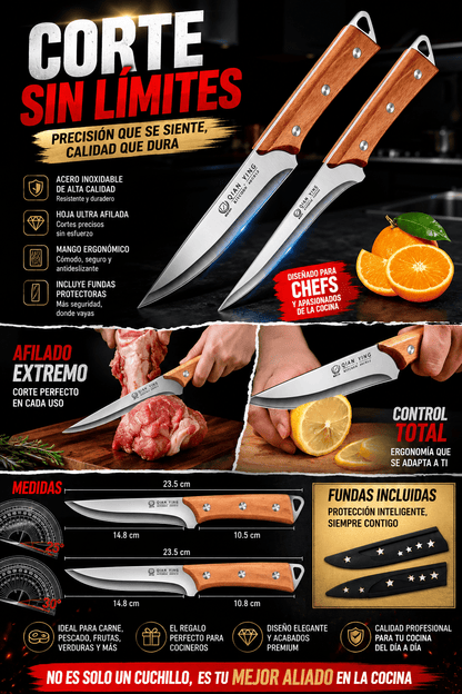 Cuchillos de Cocina Profesional de Acero Inoxidable con Funda | Ultra Afilado para Carne, Pescado, Frutas y Verduras - Inua Home