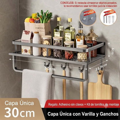 Estante Organizador de Especias de Pared — Sin Perforar, Acero al Carbono - Inua Home