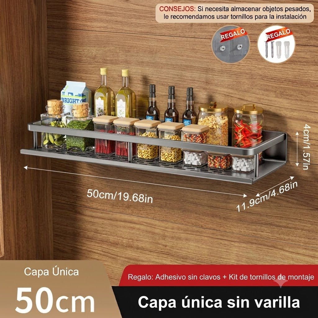 Estante Organizador de Especias de Pared — Sin Perforar, Acero al Carbono - Inua Home