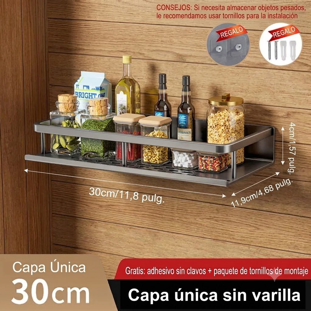 Estante Organizador de Especias de Pared — Sin Perforar, Acero al Carbono - Inua Home