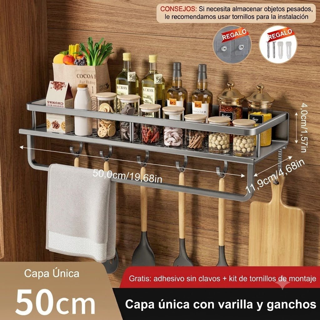 Estante Organizador de Especias de Pared — Sin Perforar, Acero al Carbono - Inua Home