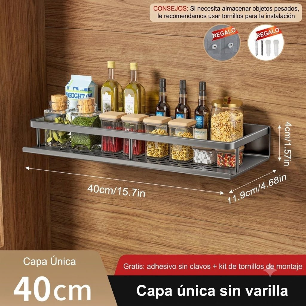 Estante Organizador de Especias de Pared — Sin Perforar, Acero al Carbono - Inua Home
