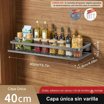 Estante Organizador de Especias de Pared — Sin Perforar, Acero al Carbono - Inua Home
