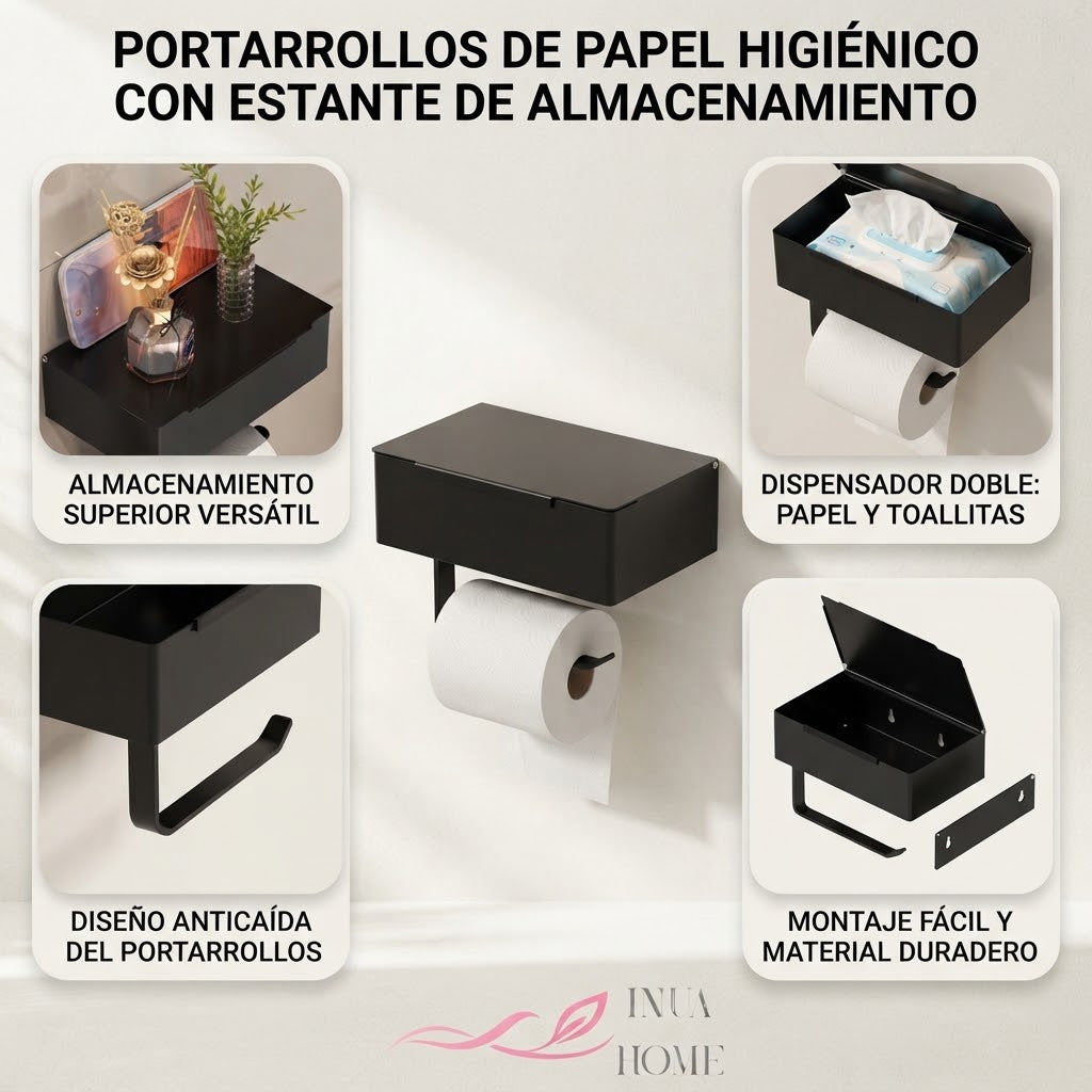 Portarrollos de Baño con Estante Multiusos sin Taladro