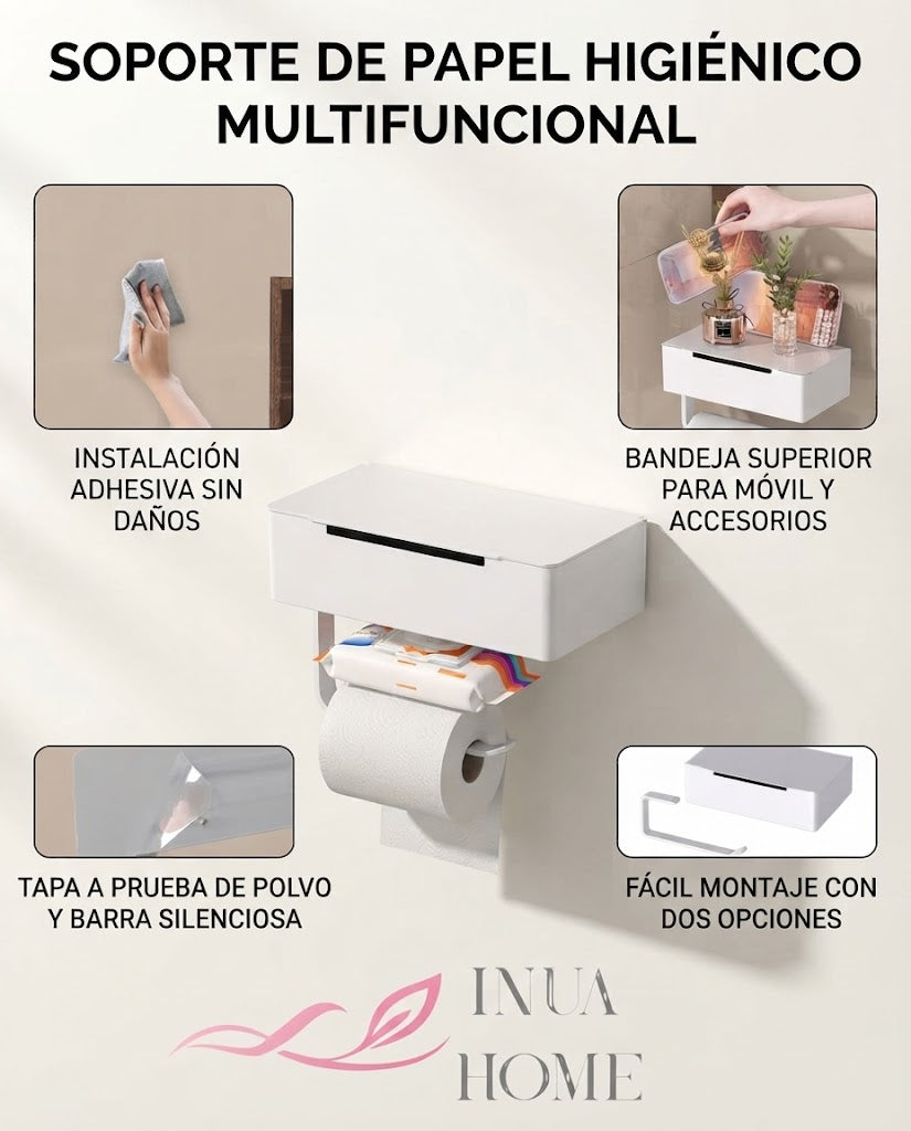 Portarrollos de Baño con Estante Multiusos sin Taladro