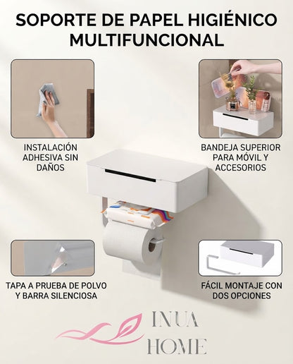 Portarrollos de Baño con Estante Multiusos sin Taladro