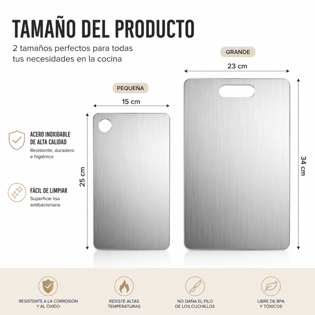 Juego de 2 Tablas de Corte de Acero Inoxidable – Antideslizantes, Resistentes y Sin BPA | Perfectas para Carne y Verduras - Inua Home