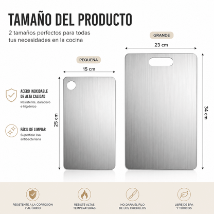 Juego de 2 Tablas de Corte de Acero Inoxidable – Antideslizantes, Resistentes y Sin BPA | Perfectas para Carne y Verduras - Inua Home