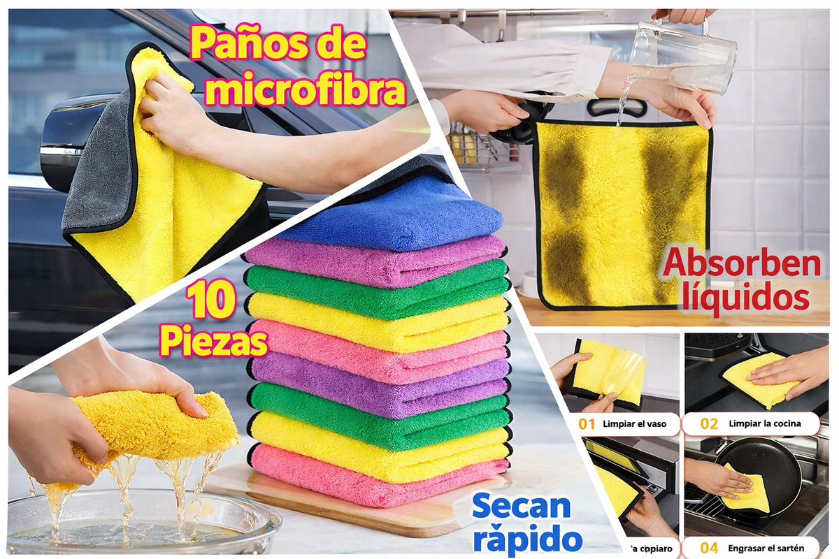 Paño de microfibra multiusos para limpieza de hogar, vajilla, coche. - Inua Home