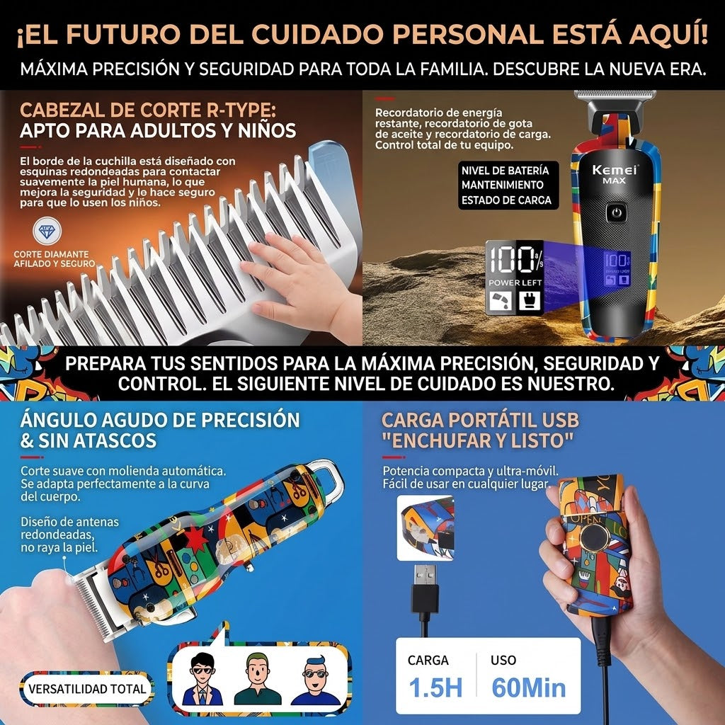 Cortadora Kemei Recargable Grafiti — Corte Profesional