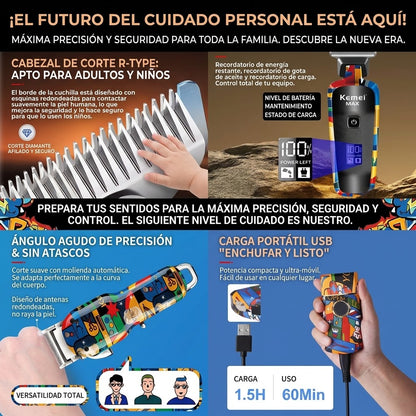 Cortadora Kemei Recargable Grafiti — Corte Profesional