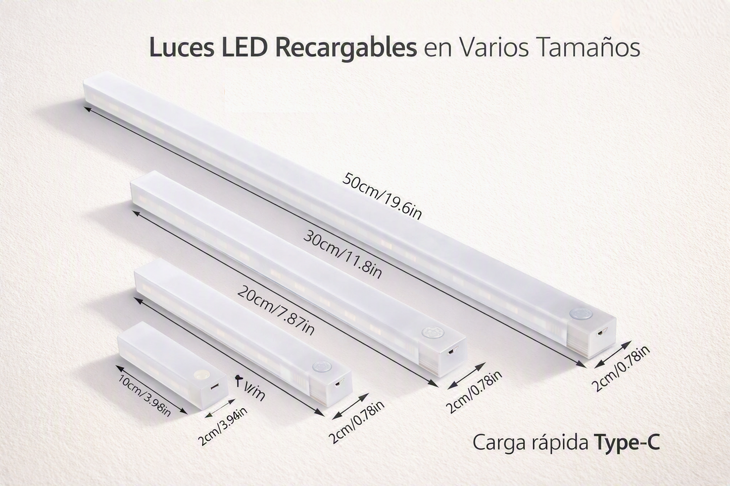Lámpara LED con Sensor de Movimiento — Luz Nocturna Inalámbrica Recargable USB-C